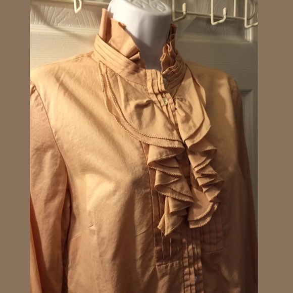 J. CREW Christen Ruffle Tuxedo Blouse Blush Pink Neckline Button Up Shirt Top - Picture 4 of 8